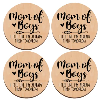 Mom of boys i feel like im already tired tomorrow, ΣΕΤ x4 Σουβέρ ξύλινα στρογγυλά plywood (9cm)
