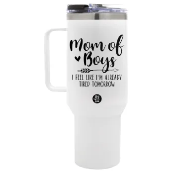 Mom of boys i feel like im already tired tomorrow, Mega Tumbler με καπάκι, διπλού τοιχώματος (θερμό) 1,2L