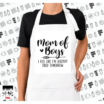 Mom of boys i feel like im already tired tomorrow, Ποδιά μακριά Σεφ ολόσωμη με τσέπες white (ΕΝΗΛΙΚΩΝ)