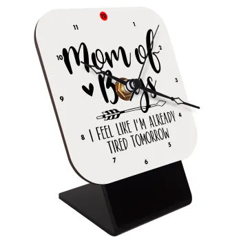 Mom of boys i feel like im already tired tomorrow, Quartz Wooden table clock with hands (10cm)