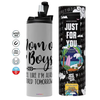Mom of boys i feel like im already tired tomorrow, Tumbler ποτήρι θερμό ΓΚΡΙ από ανοξείδωτο ατσάλι 600ml