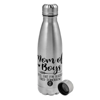 Mom of boys i feel like im already tired tomorrow, Μεταλλικό παγούρι νερού, ανοξείδωτο ατσάλι, 750ml