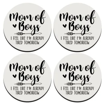 Mom of boys i feel like im already tired tomorrow, SET of 4 round wooden coasters (9cm)
