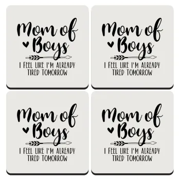 Mom of boys i feel like im already tired tomorrow, ΣΕΤ 4 Σουβέρ ξύλινα τετράγωνα (9cm)