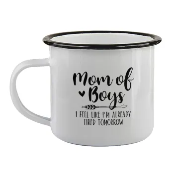 Mom of boys i feel like im already tired tomorrow, Κούπα εμαγιέ με μαύρο χείλος 360ml