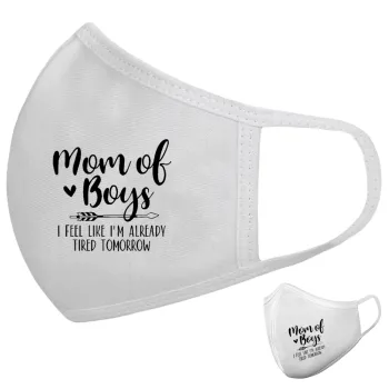 Mom of boys i feel like im already tired tomorrow, Μάσκα υφασμάτινη υψηλής άνεσης παιδική (Δώρο πλαστική θήκη)