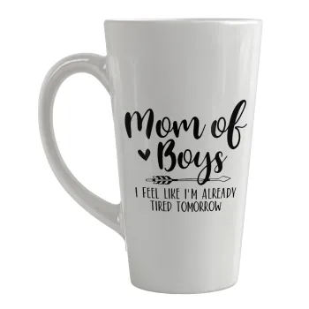 Mom of boys i feel like im already tired tomorrow, Κούπα κωνική Latte Μεγάλη, κεραμική, 450ml