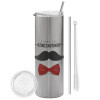 Tumbler stainless steel Silver 600ml, with metal straw & cleaning brush