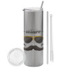 Tumbler ποτήρι θερμό Ασημένιο από ανοξείδωτο ατσάλι 600ml, με μεταλλικό καλαμάκι & βούρτσα καθαρισμού