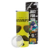 Neon Yellow Travel Tumbler θερμό, μεταλλικό καλαμάκι(Ανωξείδωτο 304 Food grade, BPA free, 600ml)