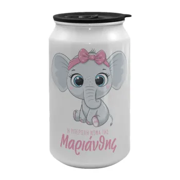 Η νονά μου, ελεφαντάκι ροζ, Κούπα ταξιδιού μεταλλική με καπάκι (tin-can) 500ml