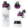 Metallic water bottle with safety lid, 850ml aluminum