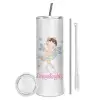 Tumbler stainless steel 600ml, with metal straw & cleaning brush
