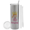 Tumbler stainless steel Silver 600ml, with metal straw & cleaning brush