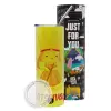 Neon Yellow Travel Tumbler θερμό, μεταλλικό καλαμάκι(Ανωξείδωτο 304 Food grade, BPA free, 600ml)