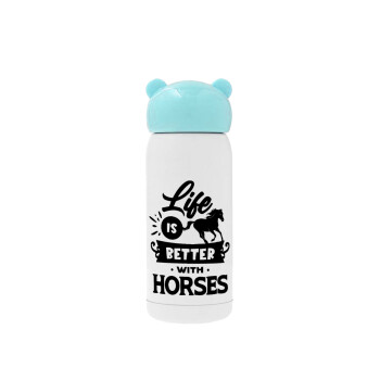 Life is Better with a Horses, Γαλάζιο ανοξείδωτο παγούρι θερμό (Stainless steel), 320ml