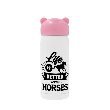 Life is Better with a Horses, Ροζ ανοξείδωτο παγούρι θερμό (Stainless steel), 320ml