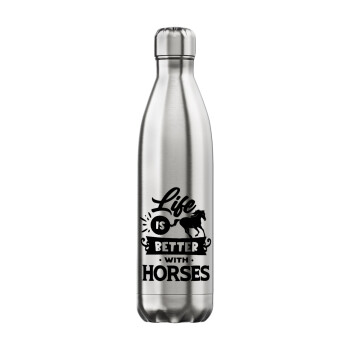 Life is Better with a Horses, Inox (Stainless steel) hot metal mug, double wall, 750ml