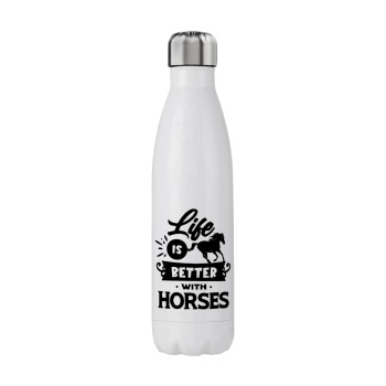 Life is Better with a Horses, Μεταλλικό παγούρι θερμός (Stainless steel), διπλού τοιχώματος, 750ml