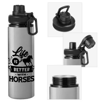 Life is Better with a Horses, Metallic water bottle with safety cap, 850ml aluminum