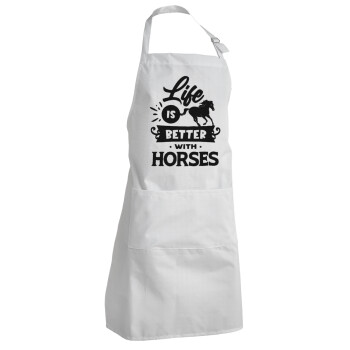 Life is Better with a Horses, Ποδιά μαγειρικής BBQ Ενήλικων (με ρυθμιστικά και 2 τσέπες)