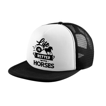 Life is Better with a Horses, Καπέλο Soft Trucker με Δίχτυ Black/White 