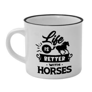 Life is Better with a Horses, Κούπα κεραμική vintage Λευκή/Μαύρη 230ml