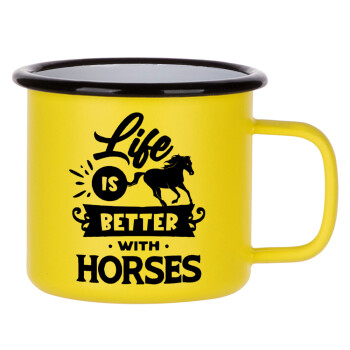 Life is Better with a Horses, Metallic enamel MATT Yellow cup 360ml
