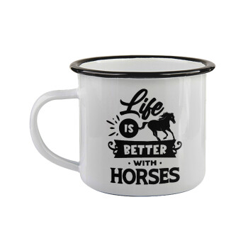 Life is Better with a Horses, Κούπα εμαγιέ με μαύρο χείλος 360ml
