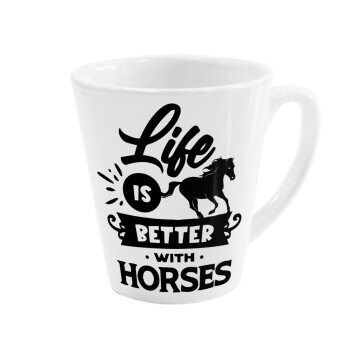Life is Better with a Horses, Κούπα κωνική Latte Λευκή, κεραμική, 300ml