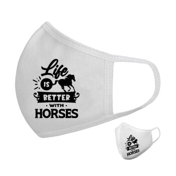 Life is Better with a Horses, Μάσκα υφασμάτινη υψηλής άνεσης παιδική (Δώρο πλαστική θήκη)