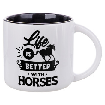 Life is Better with a Horses, Κούπα κεραμική 400ml Λευκή/Μαύρη