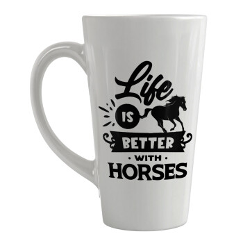 Life is Better with a Horses, Κούπα κωνική Latte Μεγάλη, κεραμική, 450ml