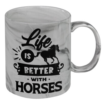 Life is Better with a Horses, Mug ceramic marble style, 330ml