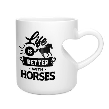 Life is Better with a Horses, Κούπα καρδιά λευκή, κεραμική, 330ml