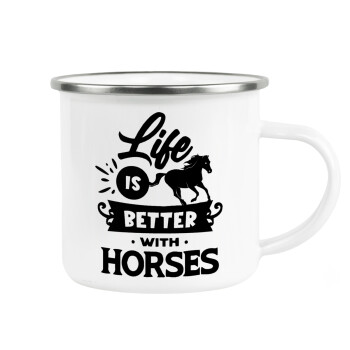Life is Better with a Horses, Κούπα Μεταλλική εμαγιέ λευκη 360ml