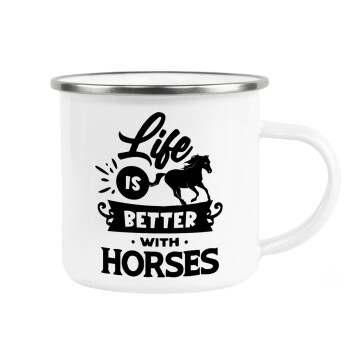 Life is Better with a Horses, Metallic enamel cup white 360ml