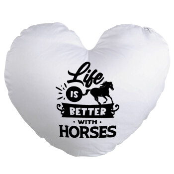 Life is Better with a Horses, Μαξιλάρι καναπέ καρδιά 40x40cm περιέχεται το  γέμισμα