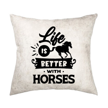 Life is Better with a Horses, Μαξιλάρι καναπέ Δερματίνη Γκρι 40x40cm με γέμισμα