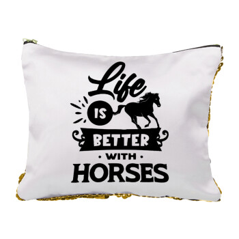 Life is Better with a Horses, Τσαντάκι νεσεσέρ με πούλιες (Sequin) Χρυσό