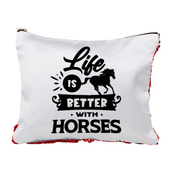 Life is Better with a Horses, Τσαντάκι νεσεσέρ με πούλιες (Sequin) Κόκκινο