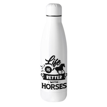 Life is Better with a Horses, Μεταλλικό παγούρι θερμός (Stainless steel), 500ml