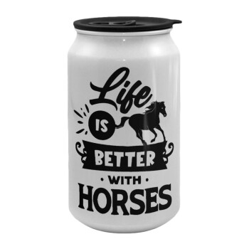 Life is Better with a Horses, Κούπα ταξιδιού μεταλλική με καπάκι (tin-can) 500ml