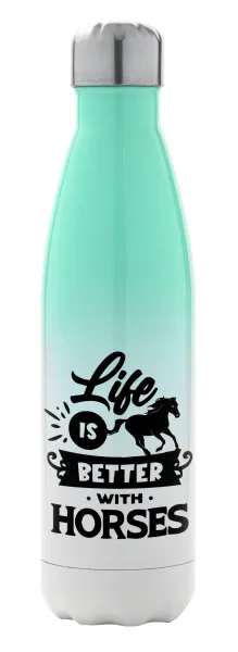 Life is Better with a Horses — Μεταλλικό παγούρι θερμός Πράσινο/Λευκό (Stainless steel), διπλού τοιχώματος, 500ml