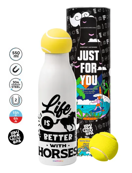 Life is Better with a Horses — Tennis ball Metal mug thermos White, double wall, 550ml