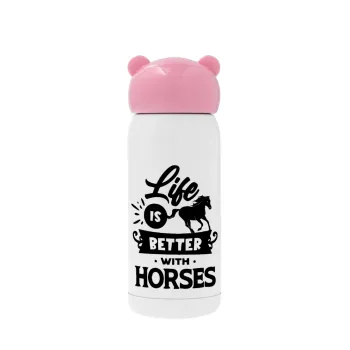 Life is Better with a Horses, Ροζ ανοξείδωτο παγούρι θερμό (Stainless steel), 320ml