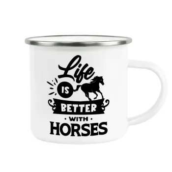 Life is Better with a Horses, Metallic enamel cup white 360ml