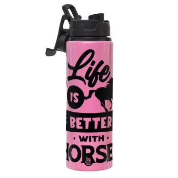 Life is Better with a Horses, Μεταλλικό παγούρι νερού με καπάκι ασφαλείας, αλουμινίου 850ml