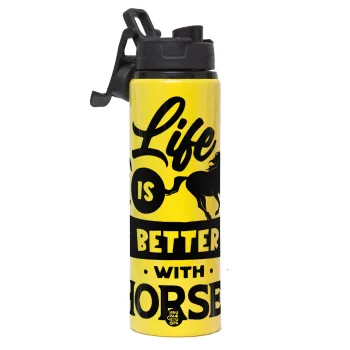 Life is Better with a Horses, Μεταλλικό παγούρι νερού με καπάκι ασφαλείας, αλουμινίου 850ml