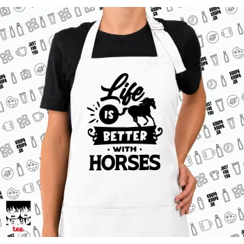 Life is Better with a Horses, Ποδιά μακριά Σεφ ολόσωμη με τσέπες white (ΕΝΗΛΙΚΩΝ)